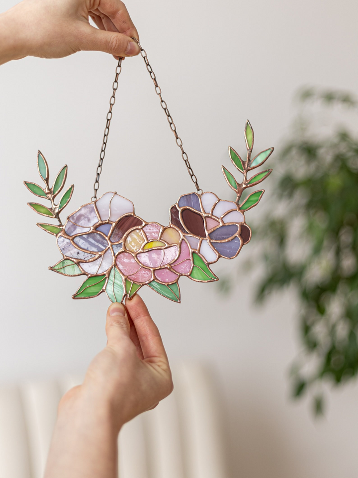 Stained Glass Flowers Suncatcher