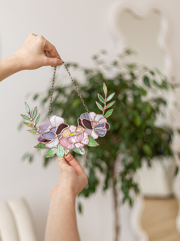 Stained Glass Flowers Suncatcher