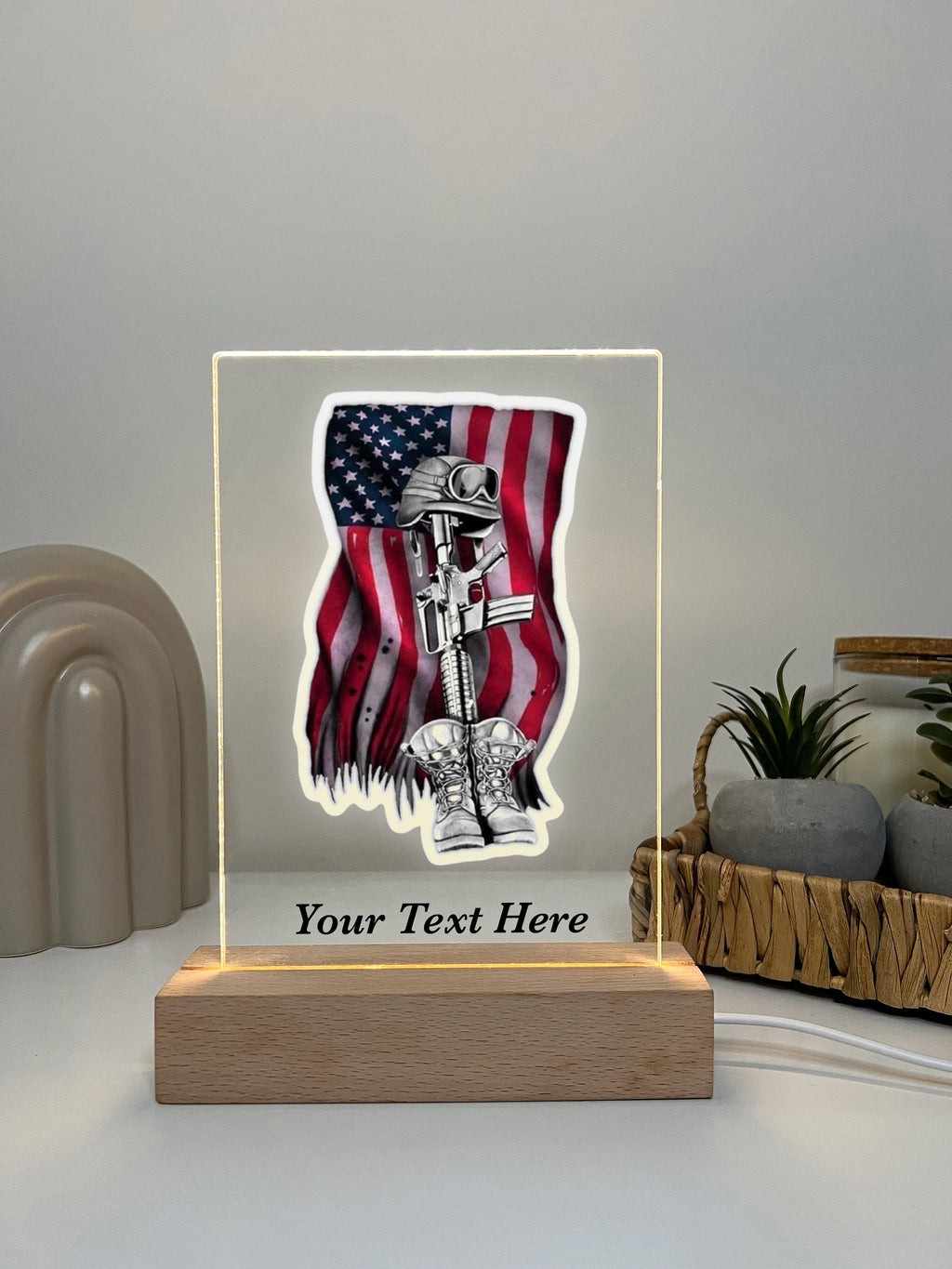 Personalized LED Light to Remember Fallen Soldier, Military, American Flag, Warrior, Memorial Gift