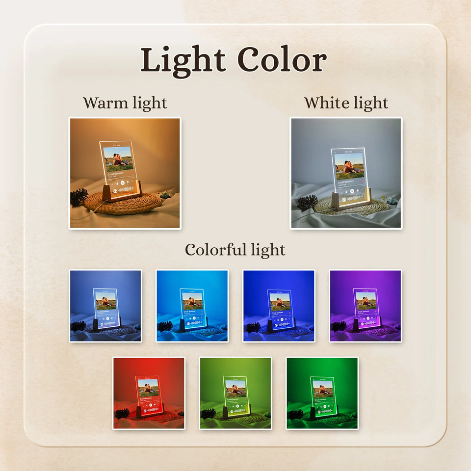 Music Photo Name Night Light, Custom Photo Music Plaque, Personalized Song Acrylic Plaque