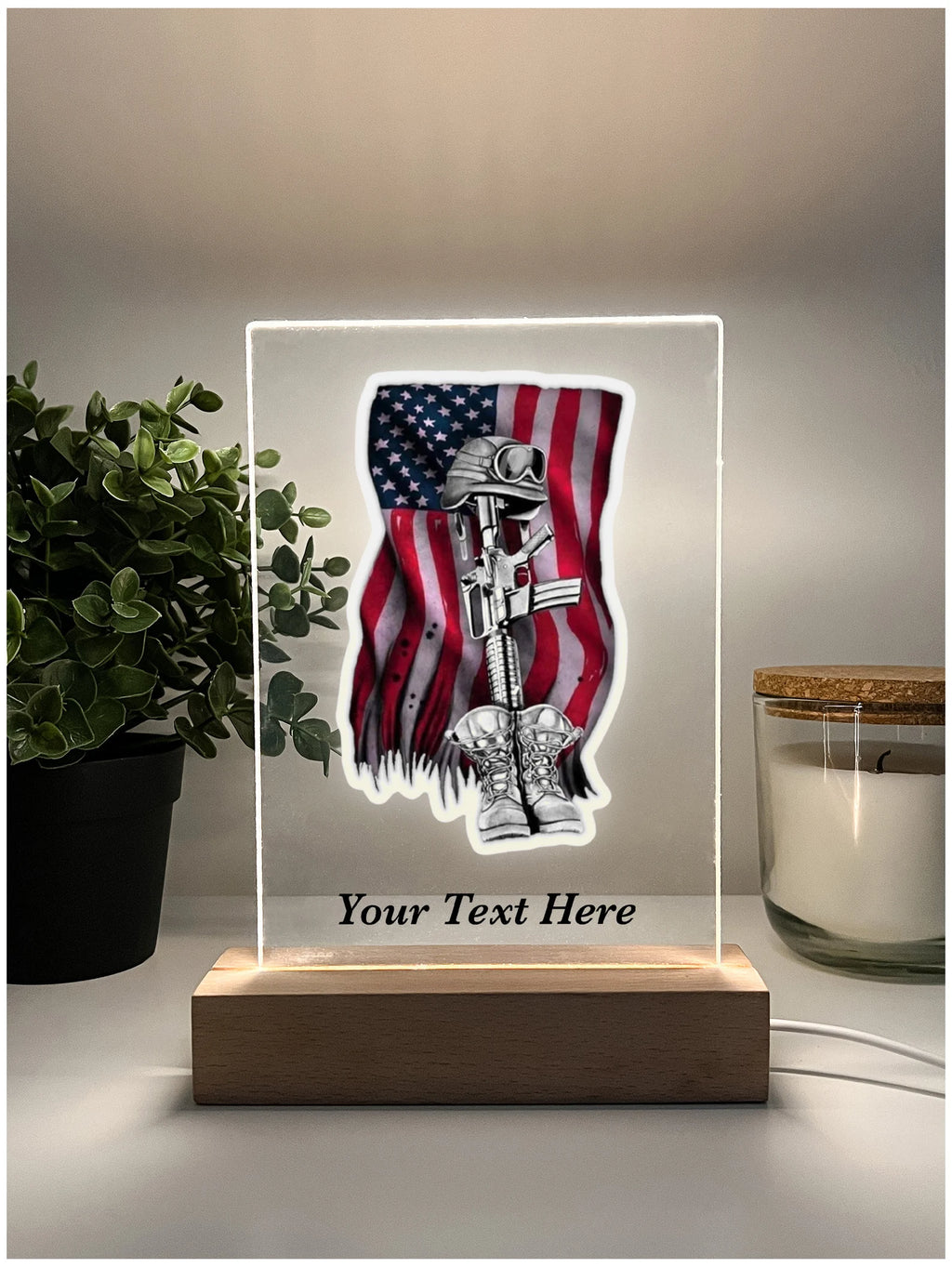 Personalized LED Light to Remember Fallen Soldier, Military, American Flag, Warrior, Memorial Gift