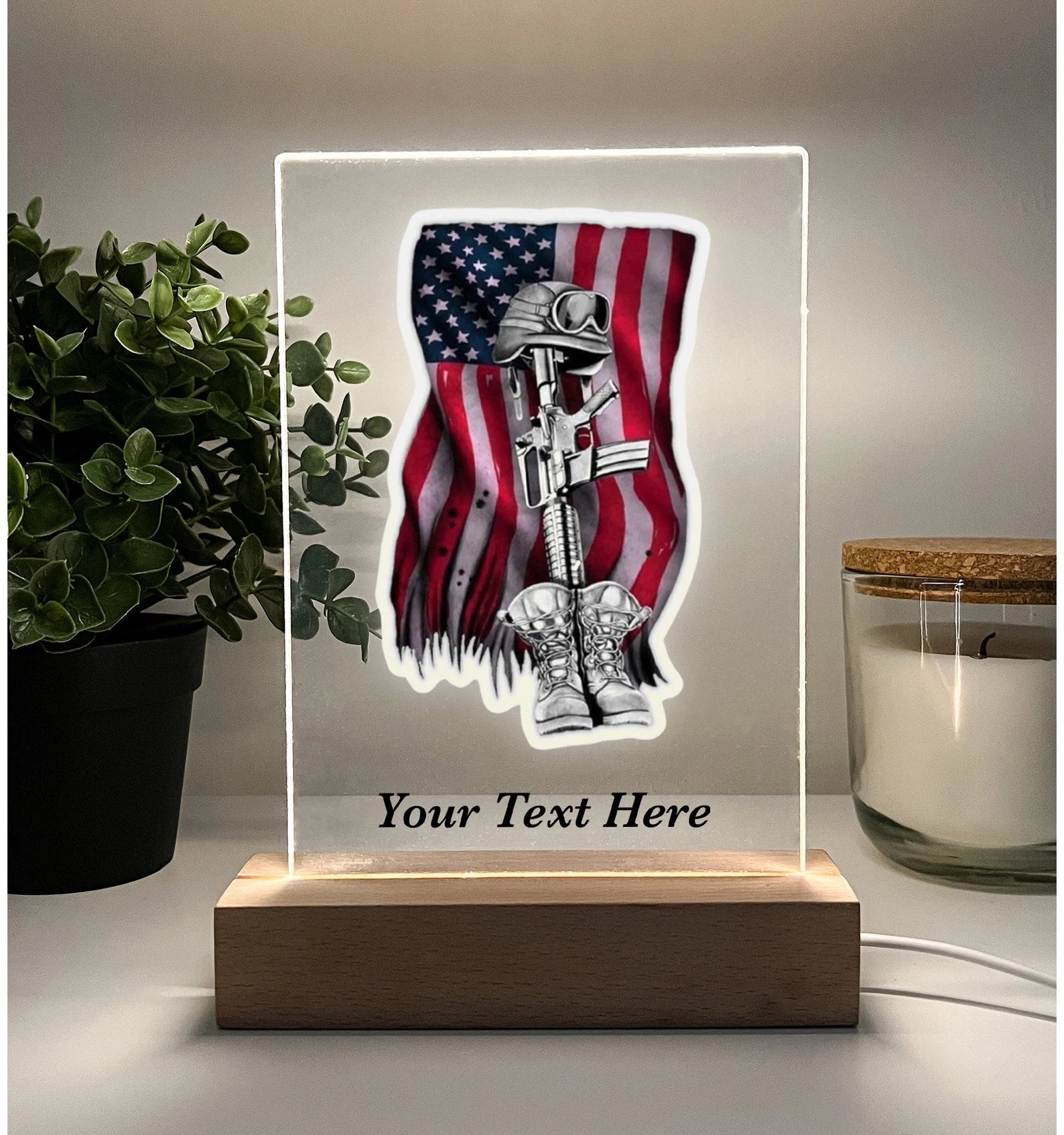 Personalized LED Light to Remember Fallen Soldier, Military, American Flag, Warrior, Memorial Gift