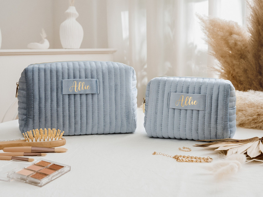 Personalized Velvet Makeup Bag Custom Gift for Her