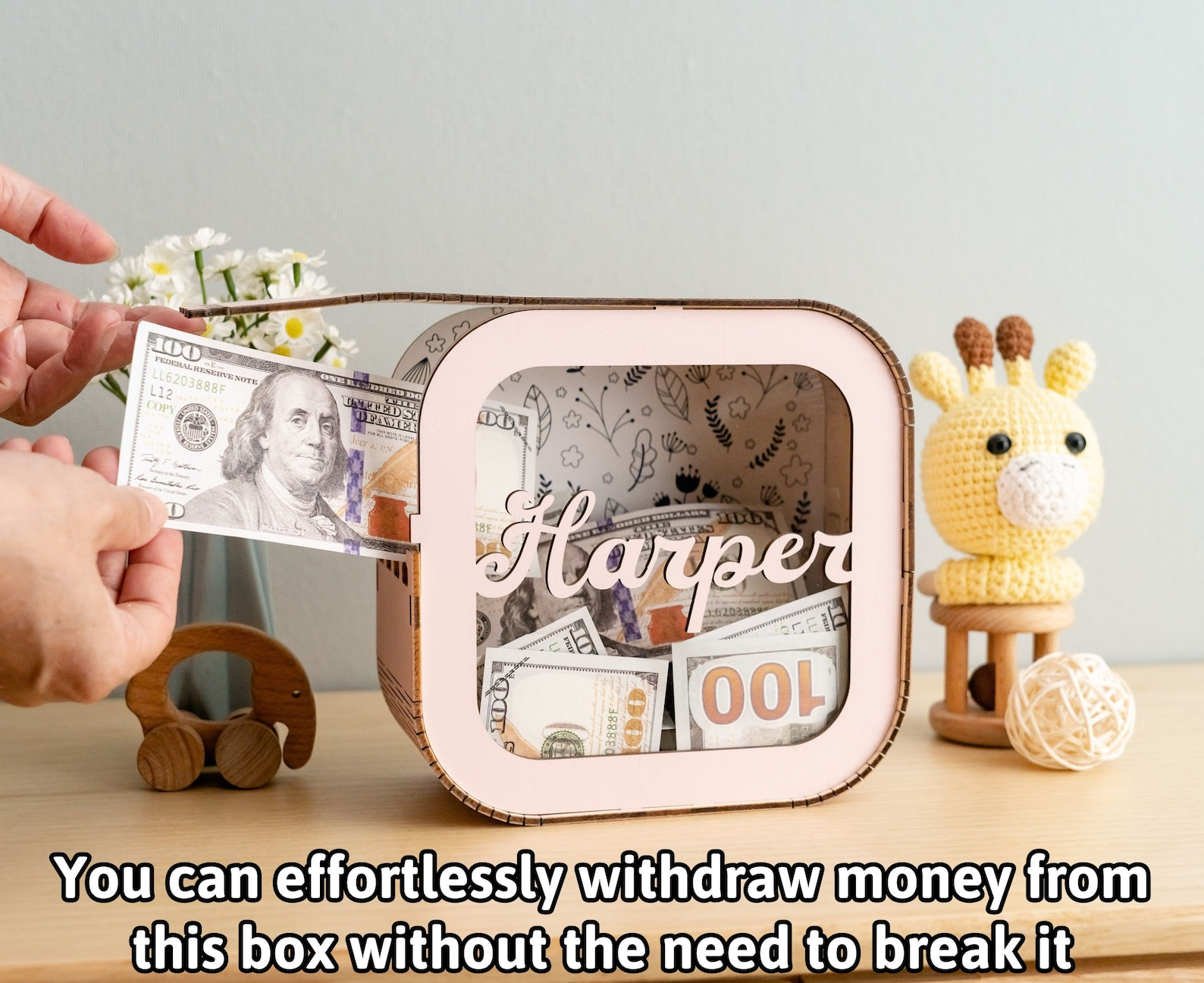Custom Wooden Piggy Bank with Name for Kids