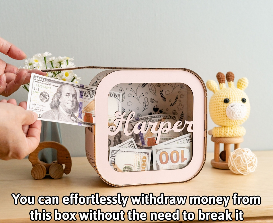 Custom Wooden Piggy Bank with Name for Kids