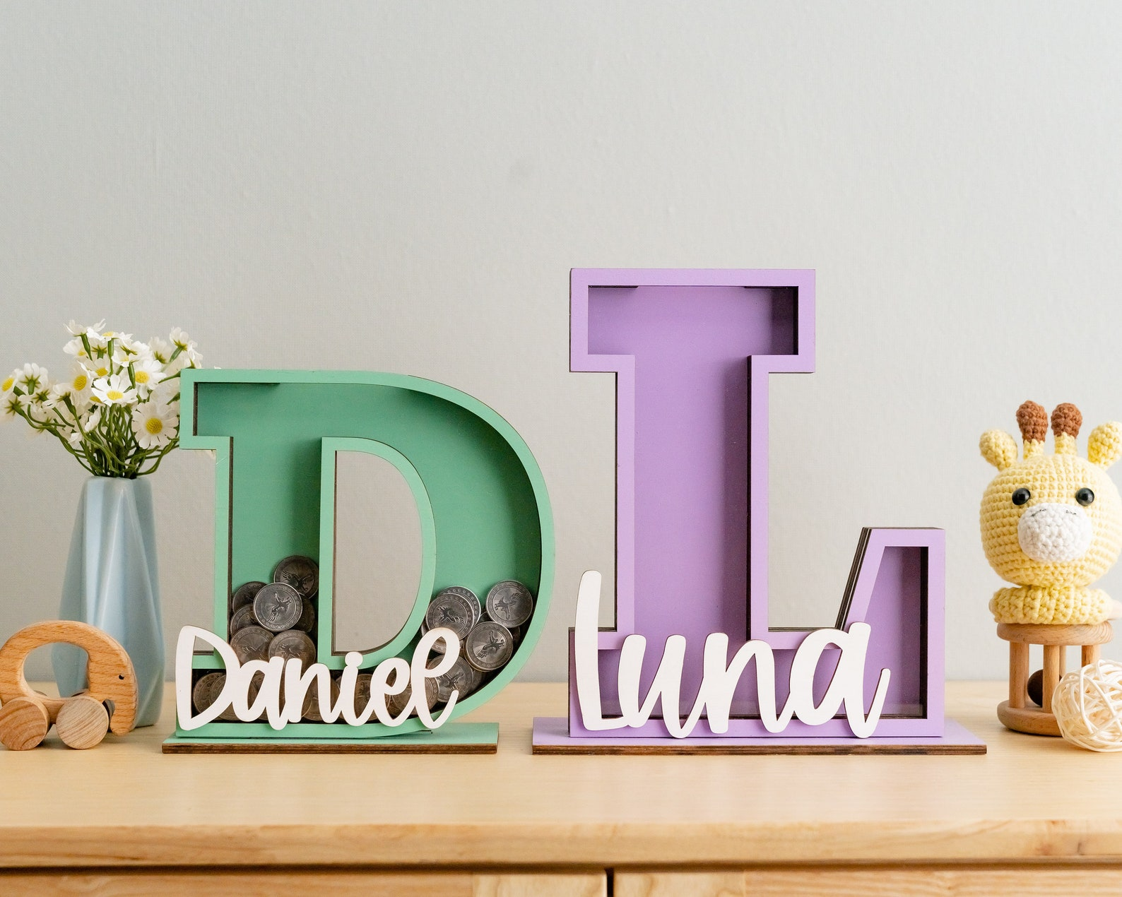 Custom Baby Alphabet Letter Coin Bank Piggy Bank