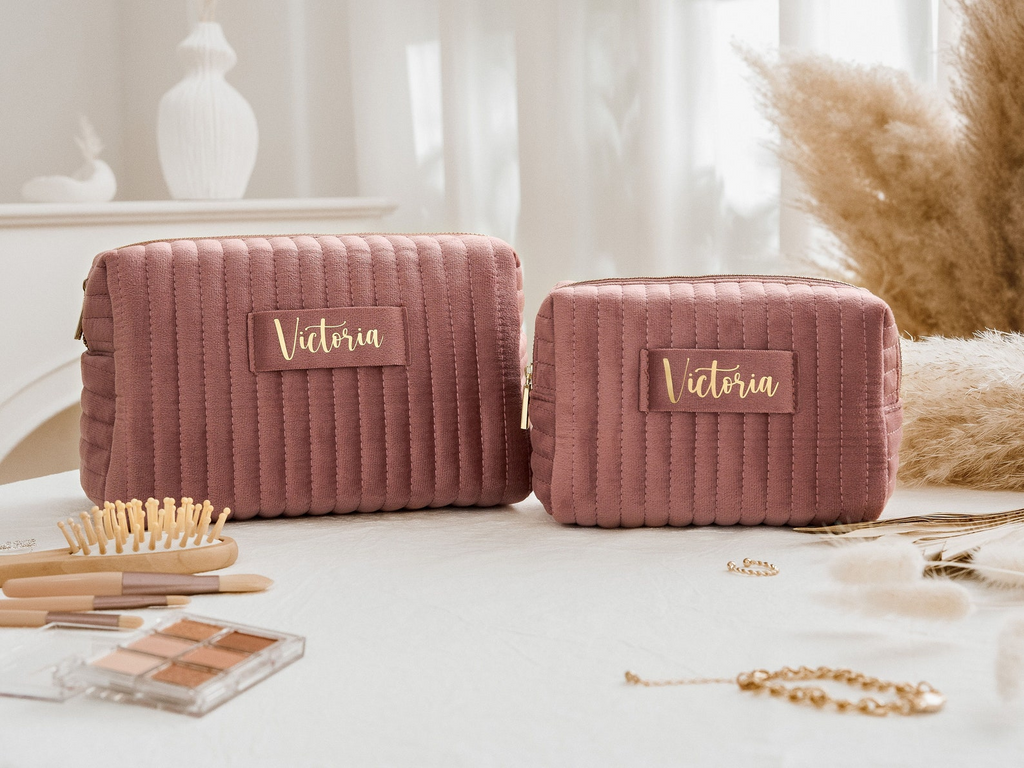 Personalized Velvet Makeup Bag Custom Gift for Her