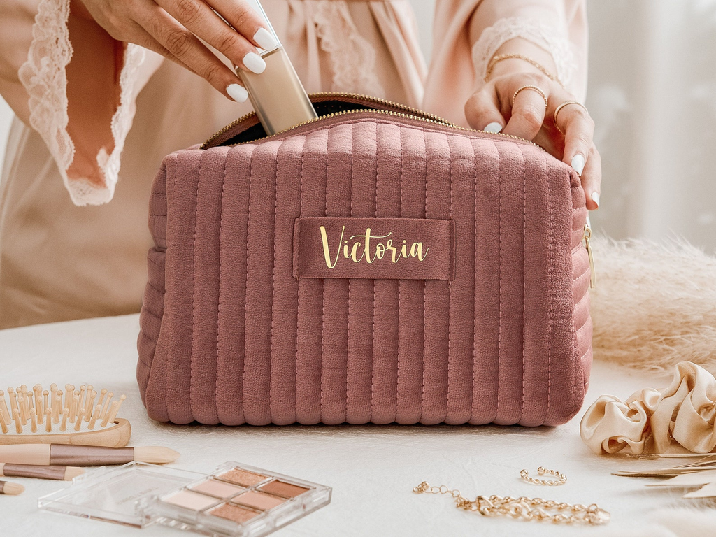 Personalized Velvet Makeup Bag Custom Gift for Her