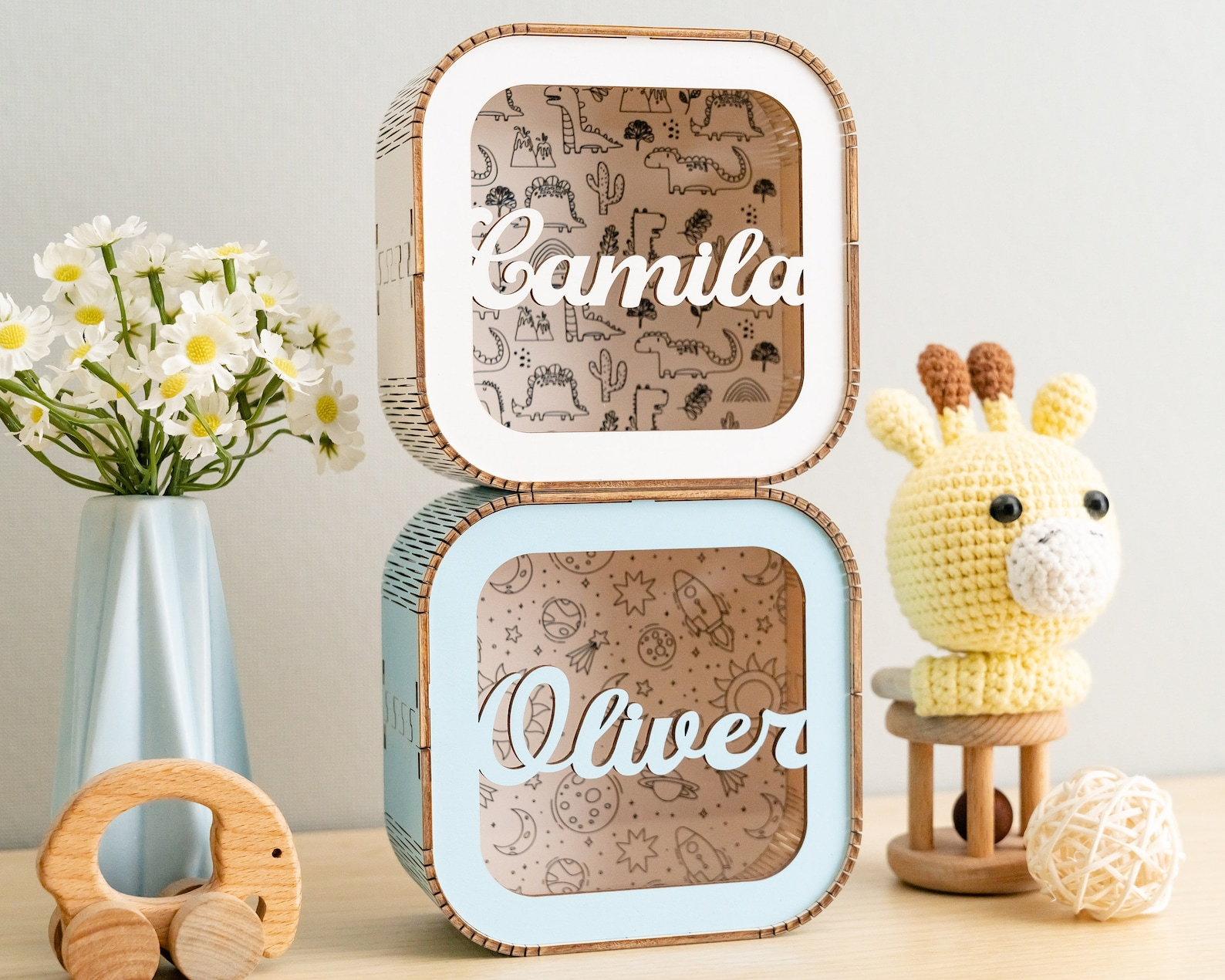 Custom Wooden Piggy Bank with Name for Kids