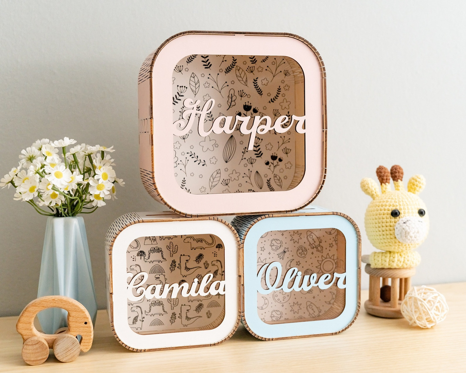 Custom Wooden Piggy Bank with Name for Kids