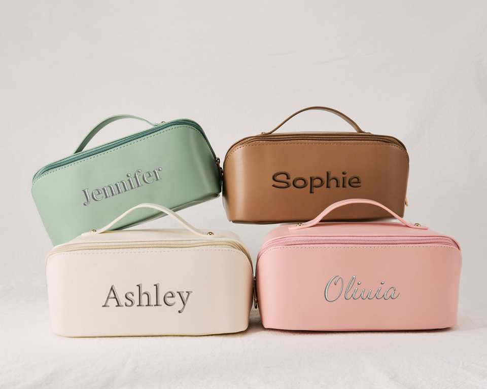 Personalized Leather Embroidered Makeup Bag