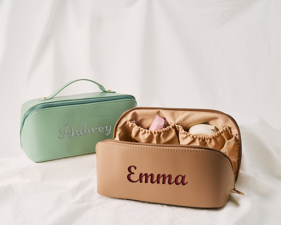 Personalized Leather Embroidered Makeup Bag