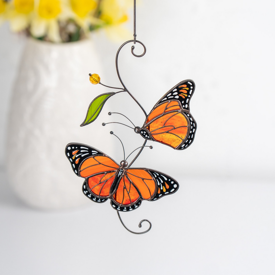 Monarch Butterfly Stained Glass Suncatcher Window Decor