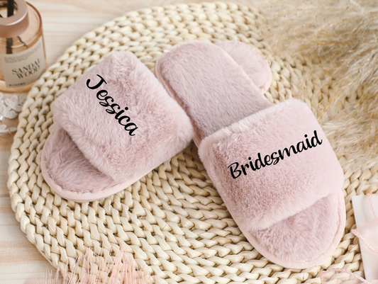 Personalized Fluffy Slippers Bridesmaid Wedding Gift