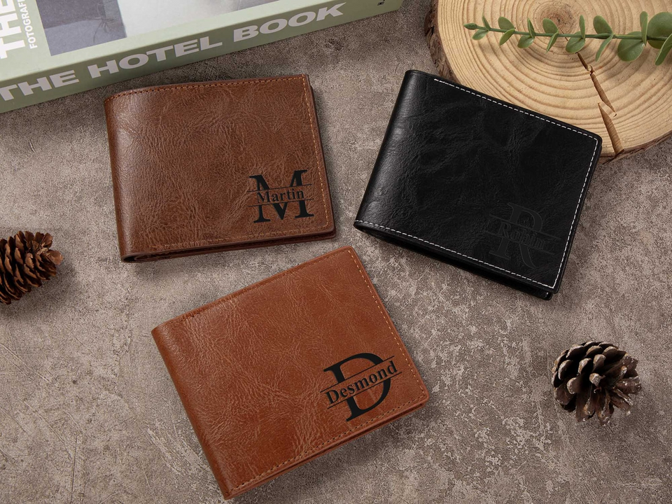 Custom Engraved Leather Wallet Personalized Gift for Him