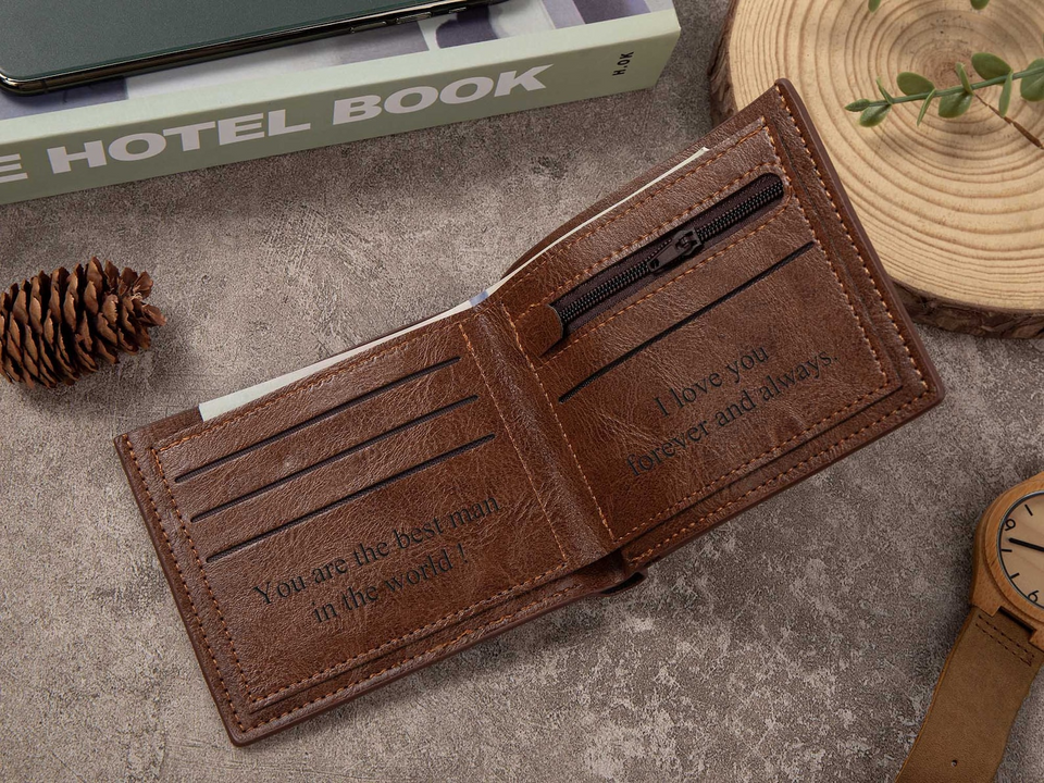 Custom Engraved Leather Wallet Personalized Gift for Him