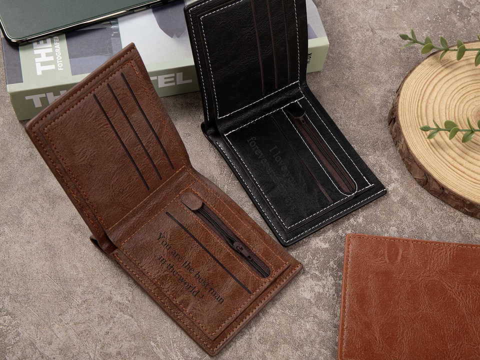 Custom Engraved Leather Wallet Personalized Gift for Him