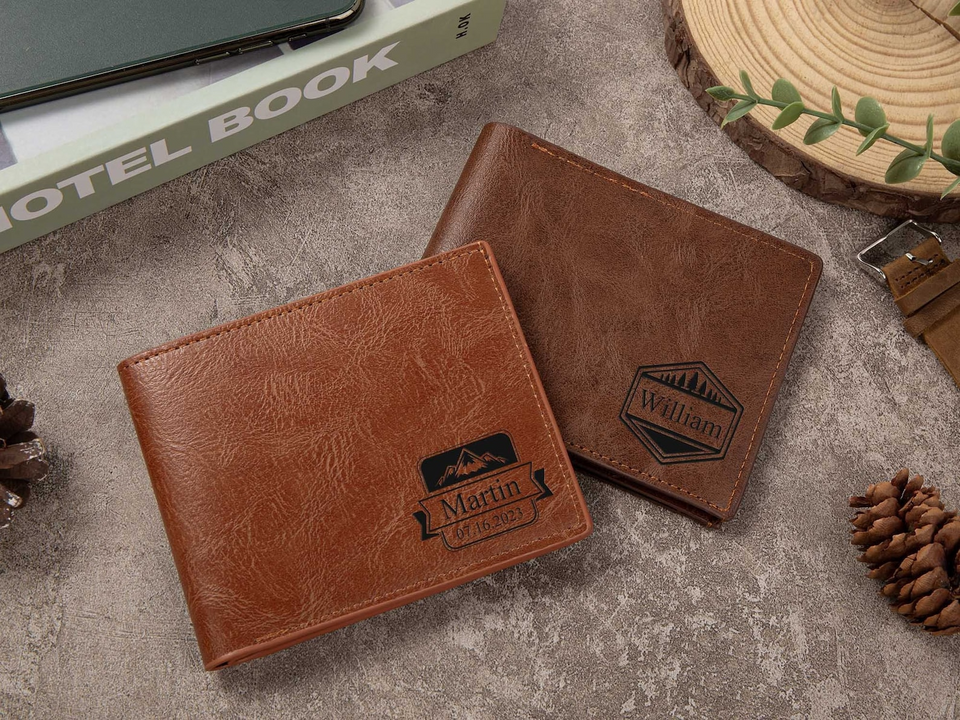 Custom Engraved Leather Wallet Personalized Gift for Him