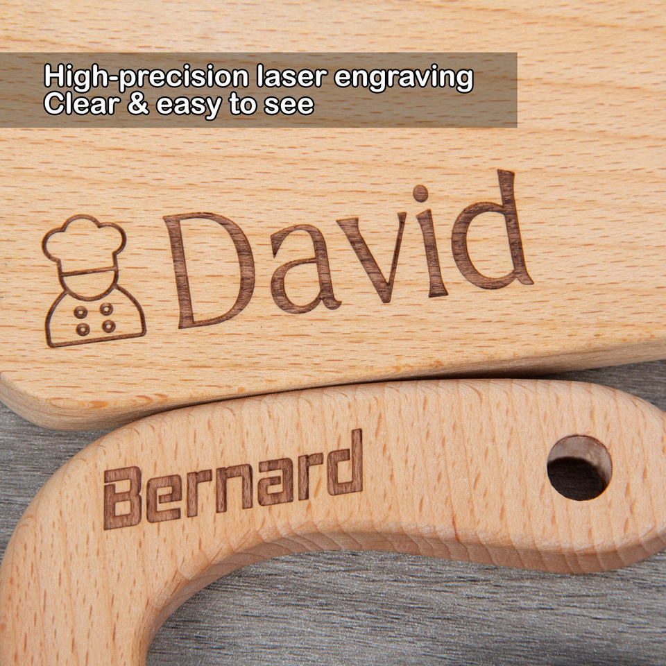 Engraved Wooden Kids Knife & Cutting Board Set
