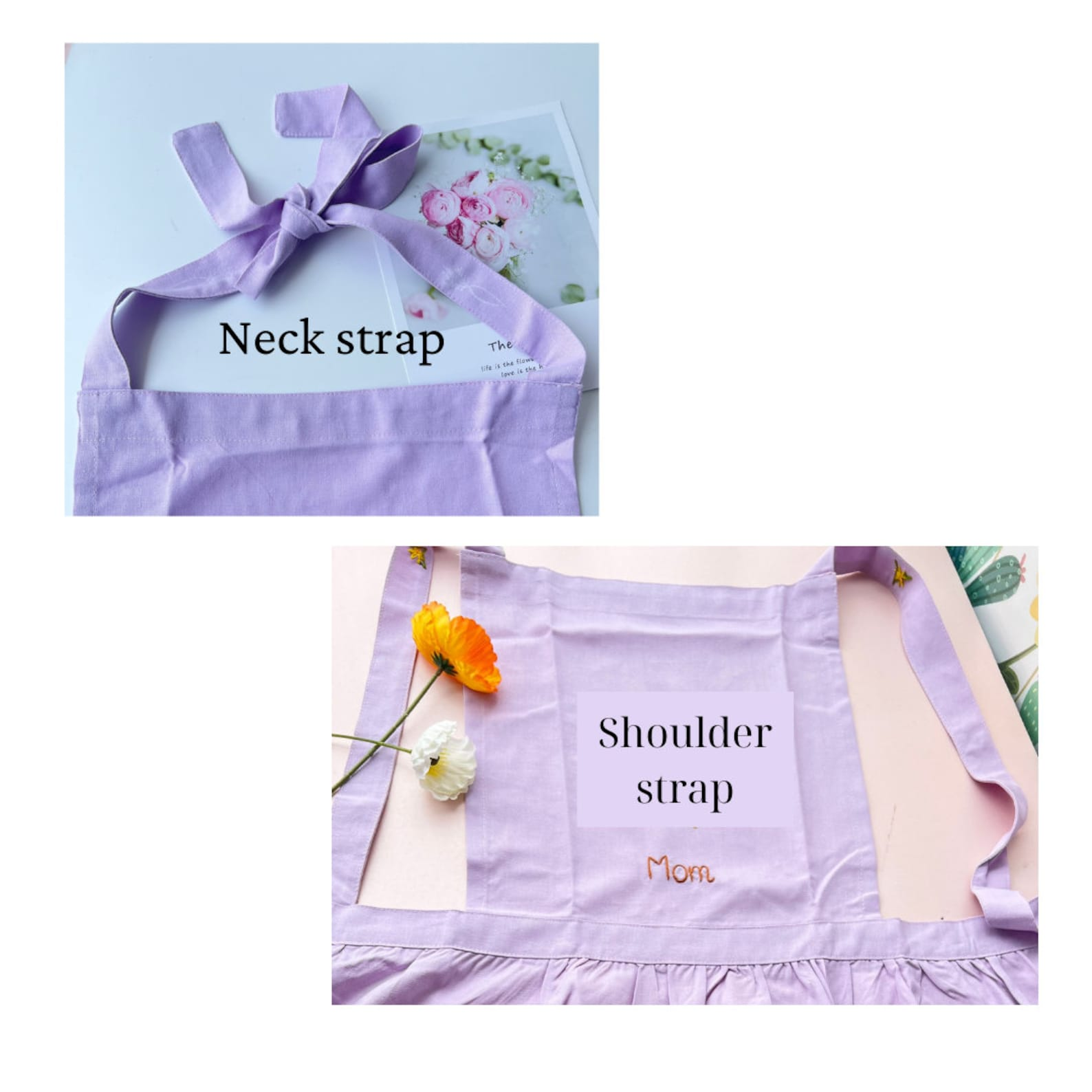 Personalized Floral Hand Embroidered Linen Apron for Women