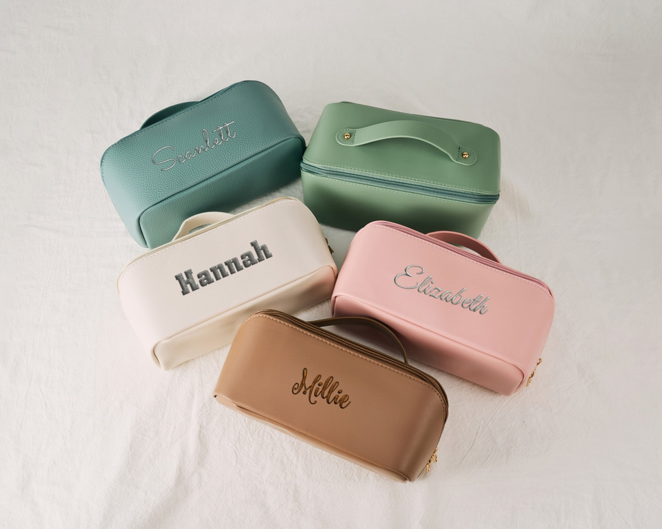 Personalized Leather Embroidered Makeup Bag