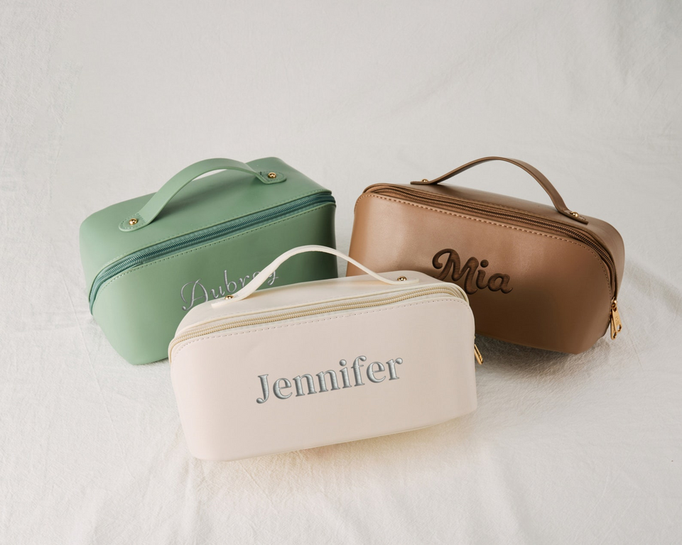 Personalized Leather Embroidered Makeup Bag