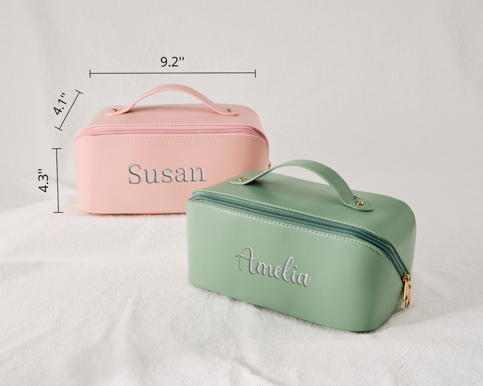 Personalized Leather Embroidered Makeup Bag