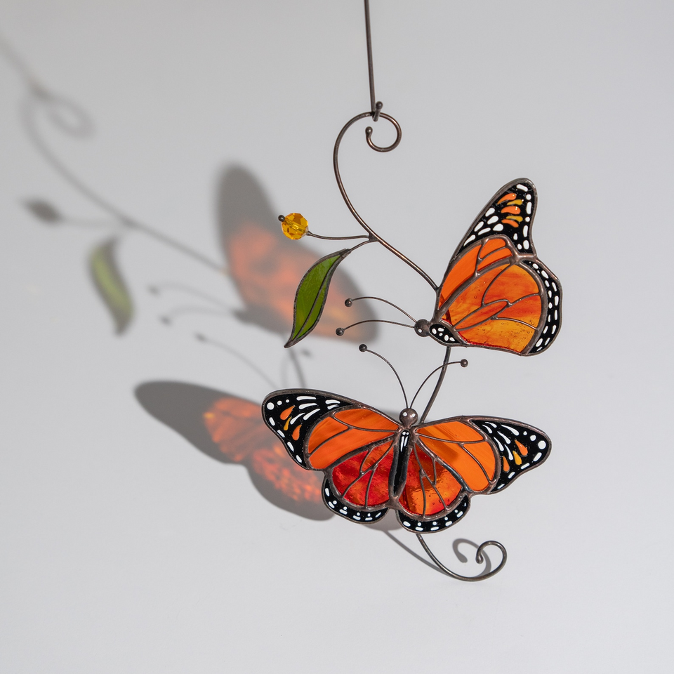 Monarch Butterfly Stained Glass Suncatcher Window Decor
