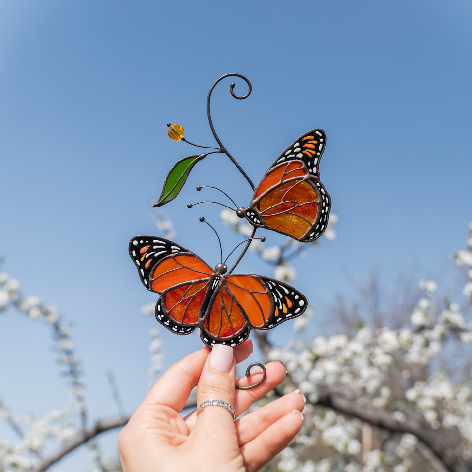 Monarch Butterfly Stained Glass Suncatcher Window Decor