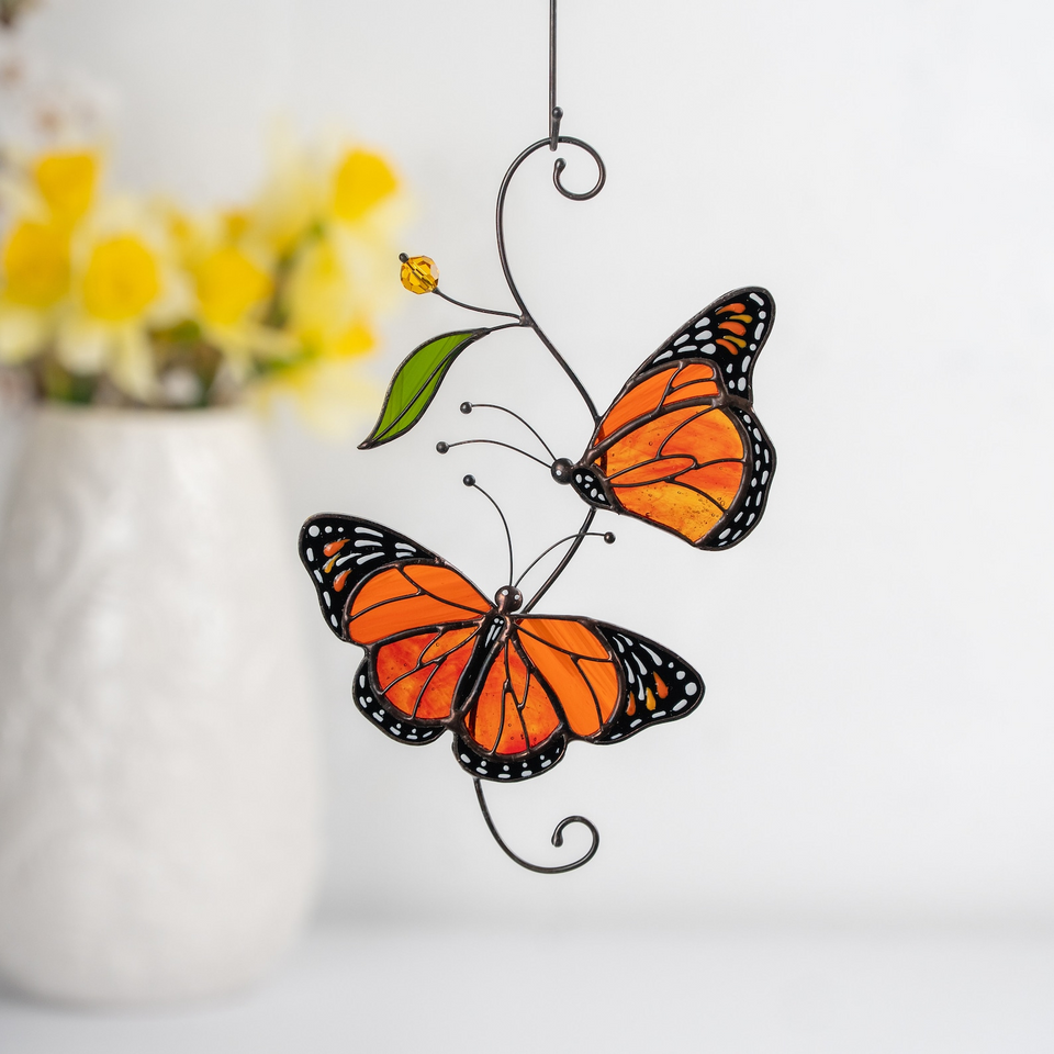 Monarch Butterfly Stained Glass Suncatcher Window Decor