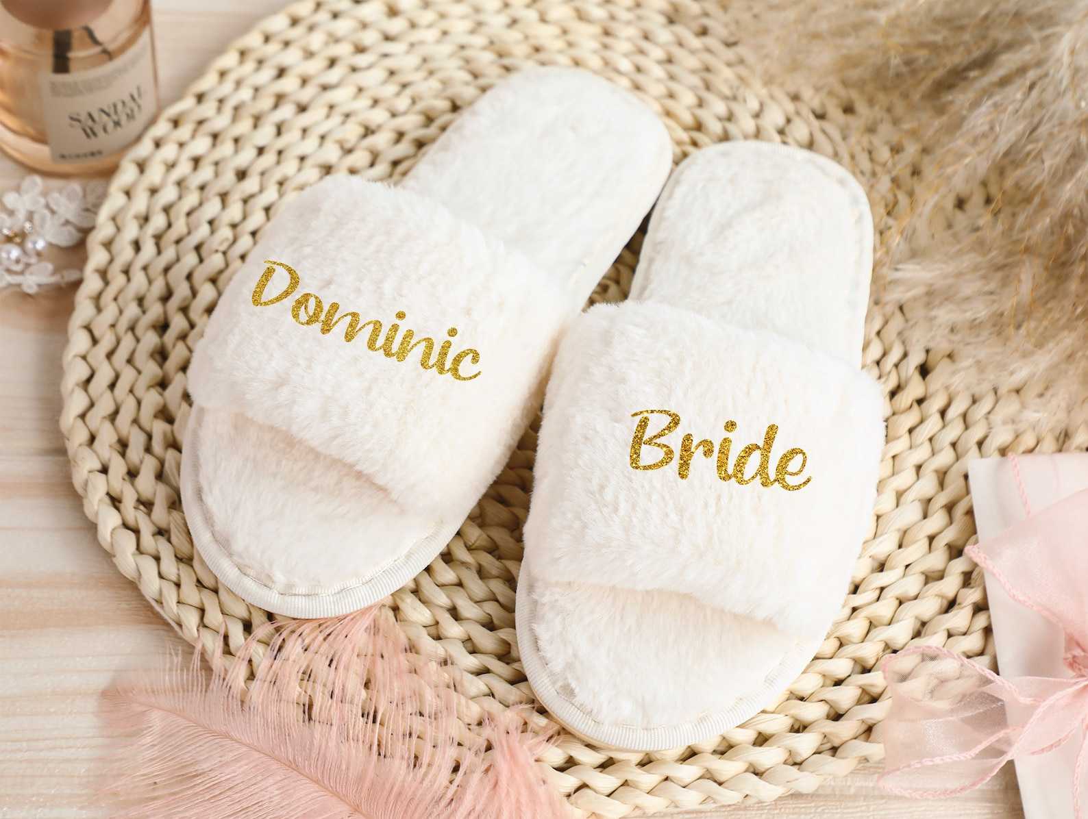 Personalized Fluffy Slippers Bridesmaid Wedding Gift