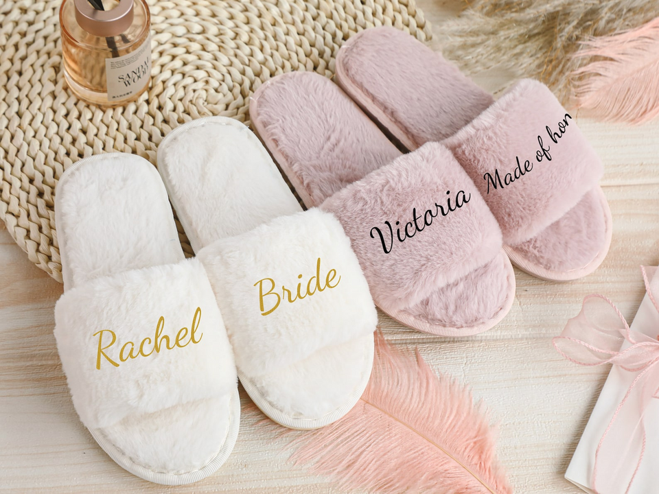 Personalized Fluffy Slippers Bridesmaid Wedding Gift