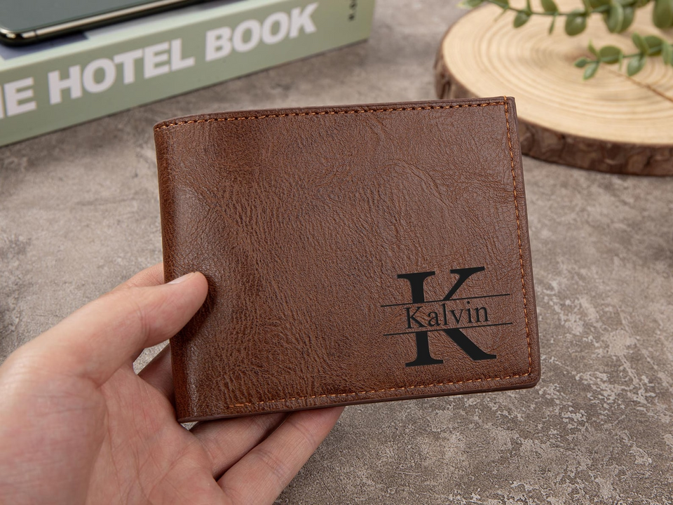 Custom Engraved Leather Wallet Personalized Gift for Him