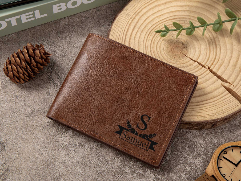 Custom Engraved Leather Wallet Personalized Gift for Him