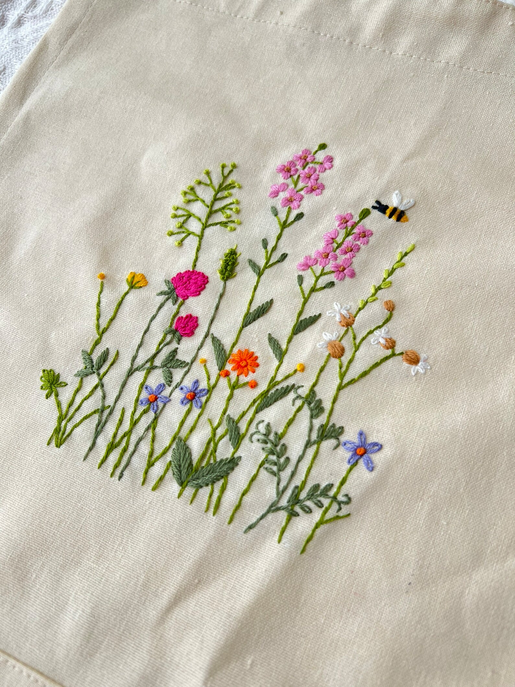 Personalized Floral Hand Embroidered Linen Apron for Women
