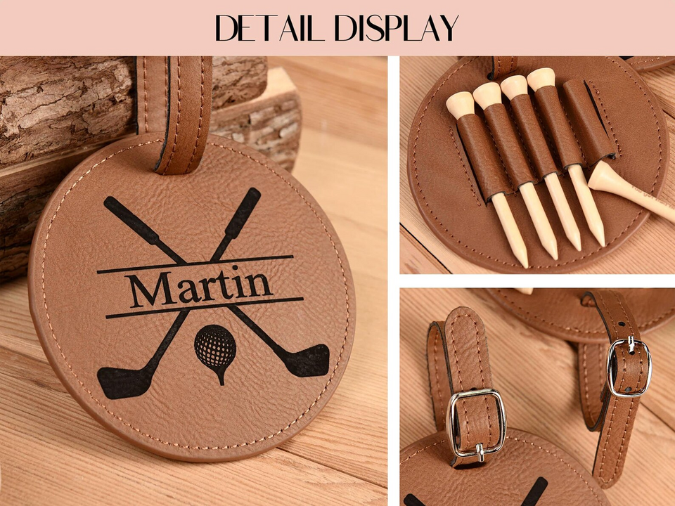 Personalized Golf Bag Tag and Leather Tee Holder Gift