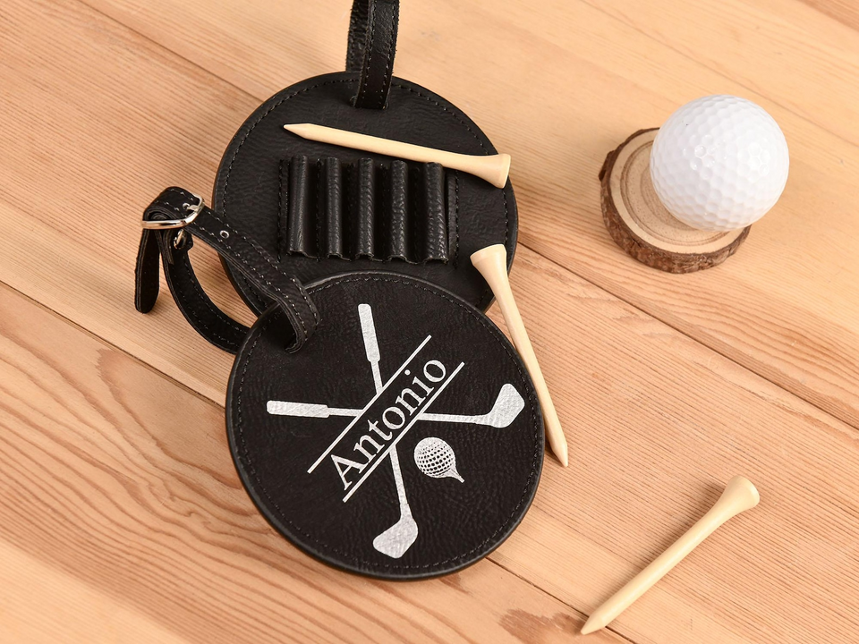 Personalized Golf Bag Tag and Leather Tee Holder Gift