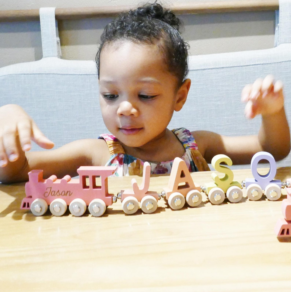 Custom Name Wooden Magnetic Train Set with Mountain Tunnel