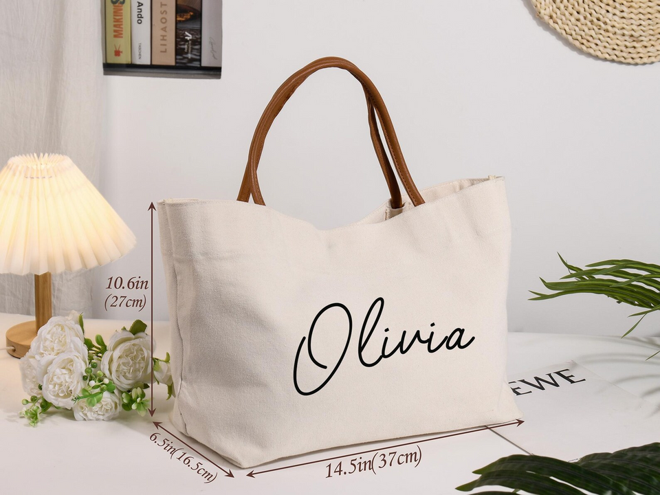 Custom Bridesmaid Tote Bag with Name Beach Wedding Gift