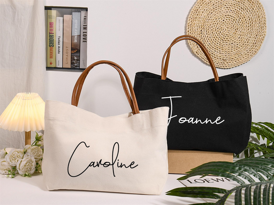 Custom Bridesmaid Tote Bag with Name Beach Wedding Gift