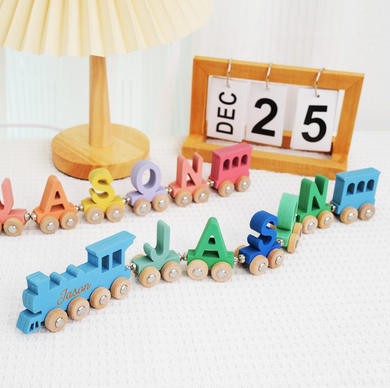 Custom Name Wooden Magnetic Train Set with Mountain Tunnel