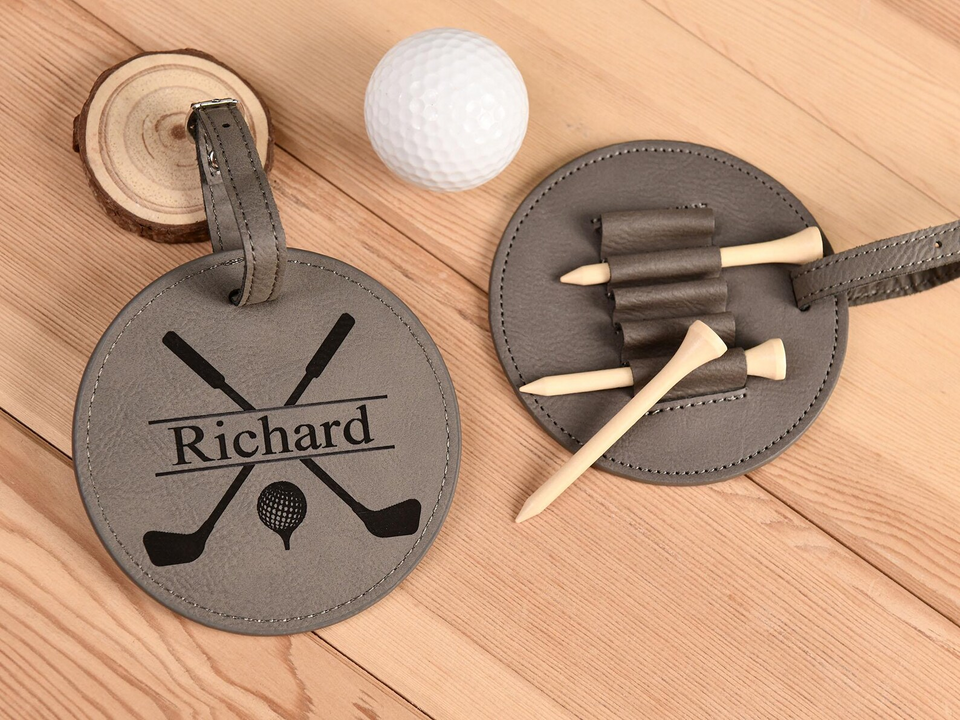 Personalized Golf Bag Tag and Leather Tee Holder Gift