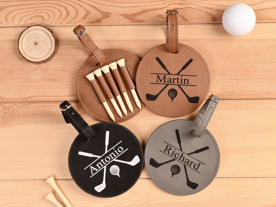 Personalized Golf Bag Tag and Leather Tee Holder Gift