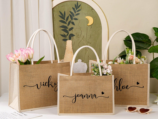 Personalized Bridesmaid Burlap Tote Bag with Name