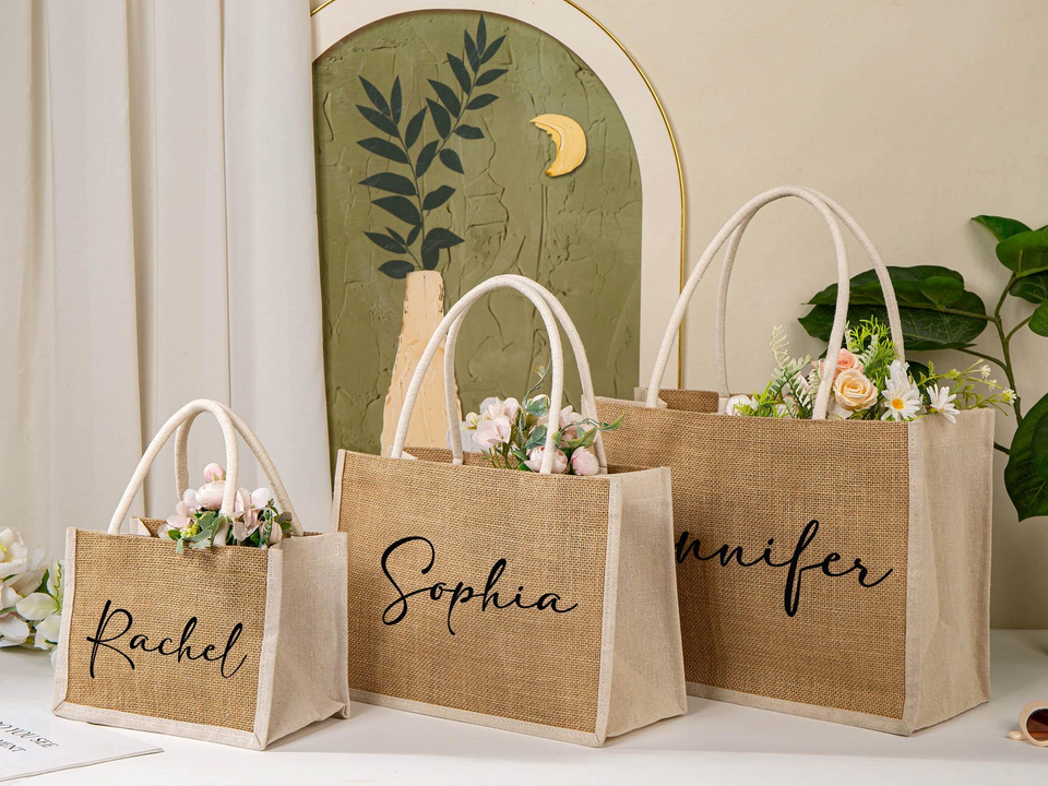 Personalized Bridesmaid Burlap Tote Bag with Name