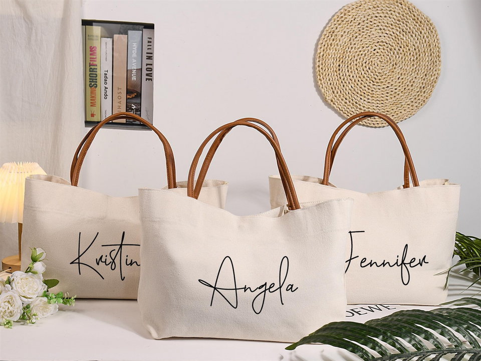 Custom Bridesmaid Tote Bag with Name Beach Wedding Gift