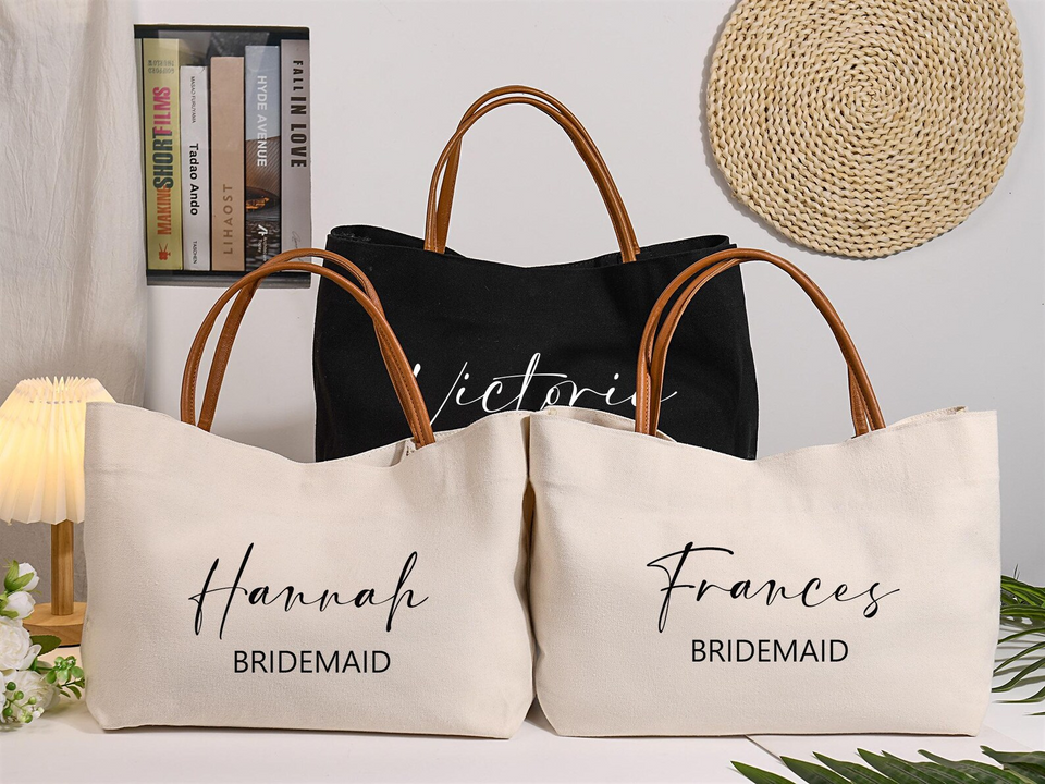 Custom Bridesmaid Tote Bag with Name Beach Wedding Gift