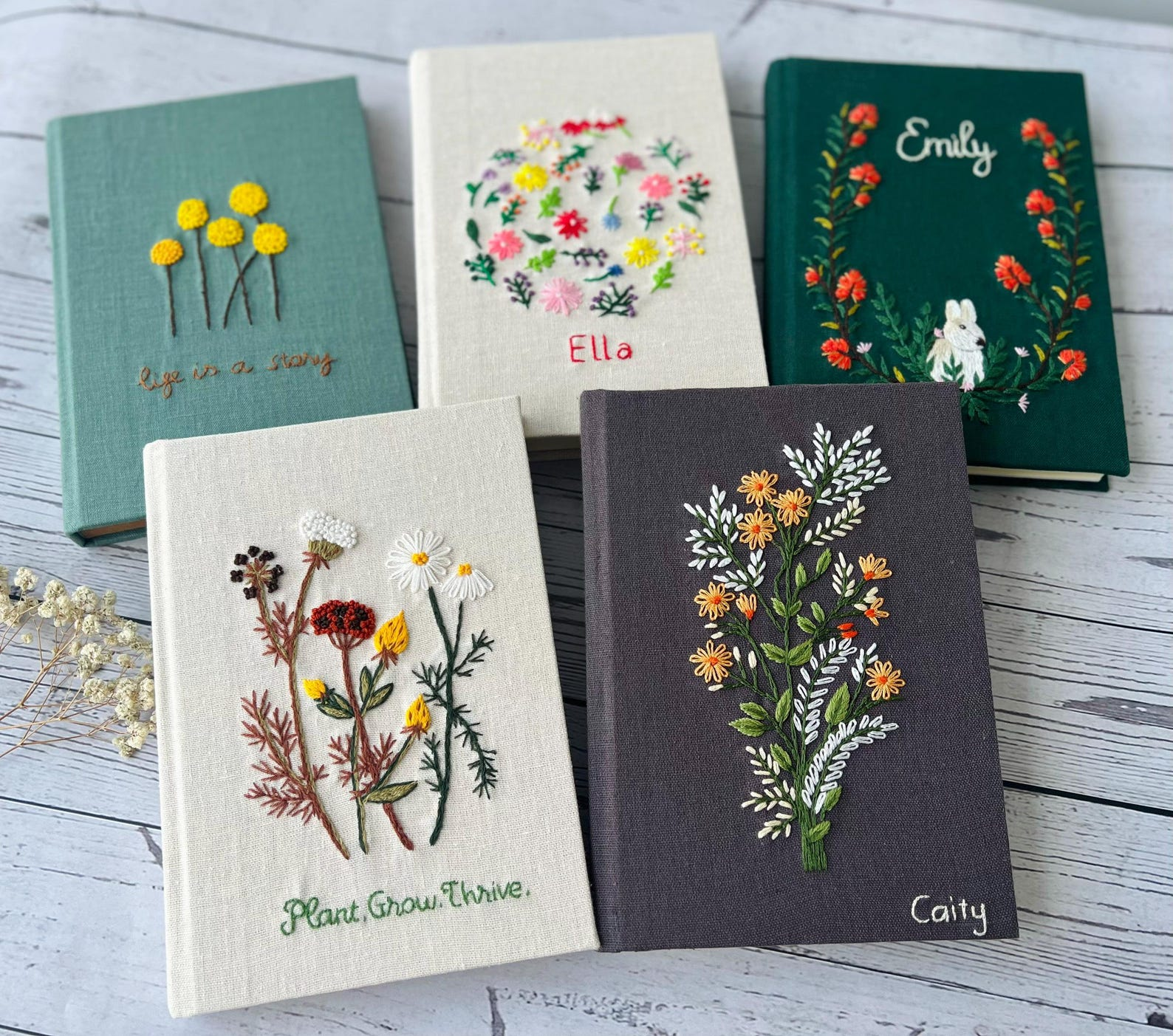 Personalized Hand Embroidered Fabric Journal Notebook