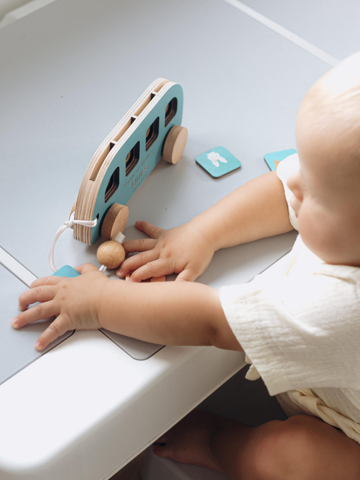 Personalized Wooden Bus First Birthday Gift for Baby or Toddler