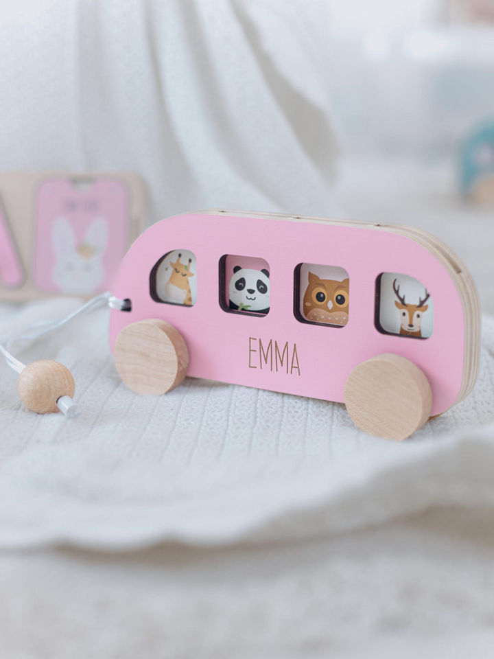 Personalized Wooden Bus First Birthday Gift for Baby or Toddler